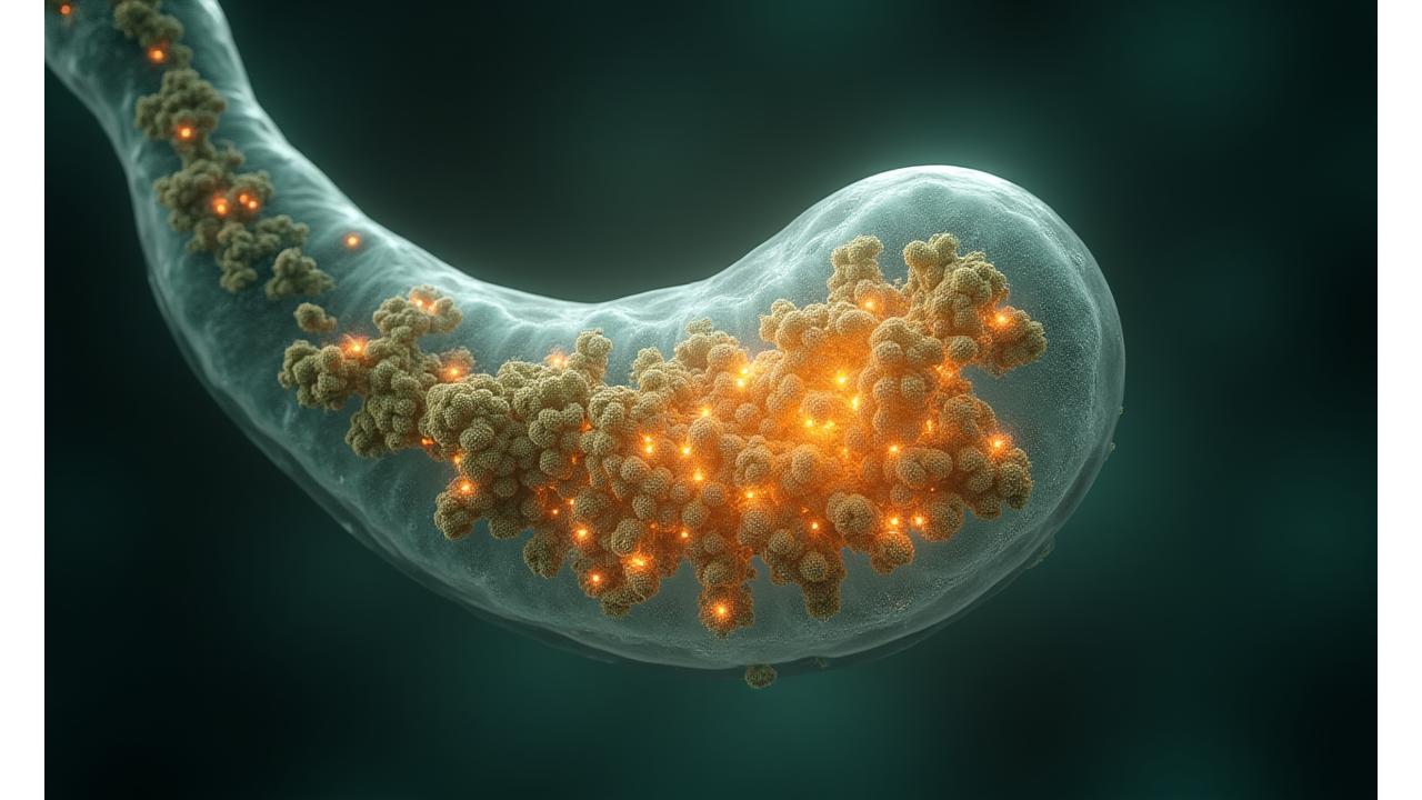 An abstract, vibrant visualization of a healthy human microbiome, showing diverse microbial life in a sophisticated digital rendering. Various beneficial bacteria strains are illuminated with gentle light, representing balance and complexity.