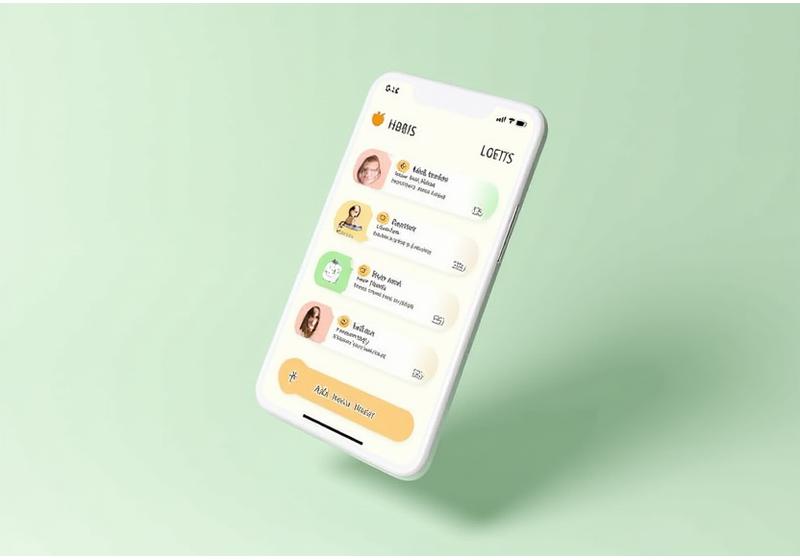 A clean, digital interface for a habit tracker showing various customizable habits like 'Drink Water', 'Meditate', 'Exercise', with options for frequency and reminders. Icons are clear and colors are soothing.