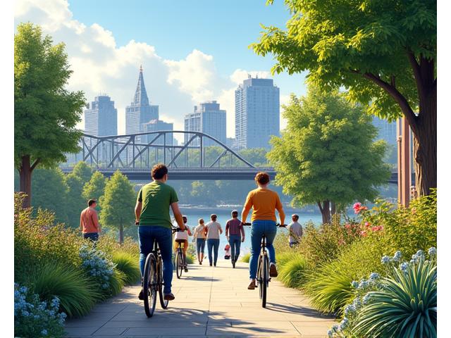 Iconic Portland scenery with diverse people enjoying outdoor activities